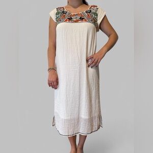Brass and Roe White Linen Embroidered Tunic Dress  Medium
